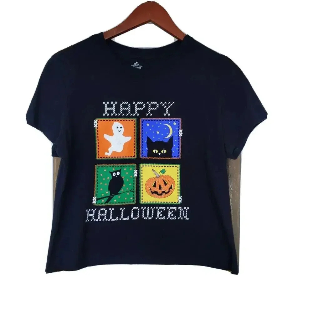 Girls Halloween‎ Black Graphic Tshirt Size Medium Pumpkin Patch Ghost